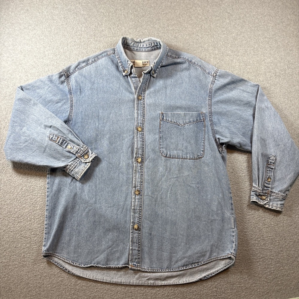 VTG UNION BAY Men's Denim Long Sleeve Sz L Button Down 100% Cotton Pocket 90s
